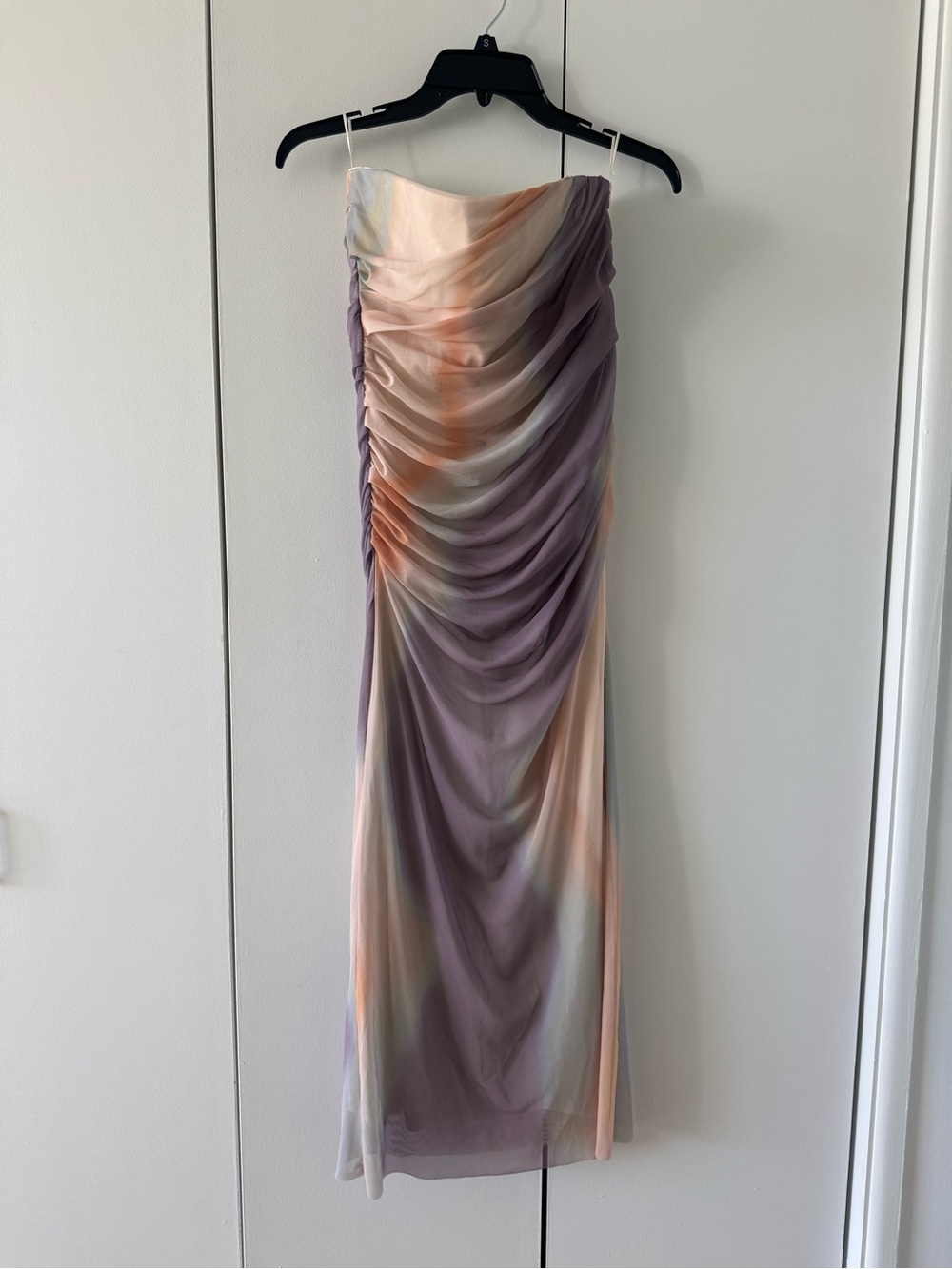 Zara Strapless Watercolor Midi Dress in Lavender and Peach - Picture 2 of 5